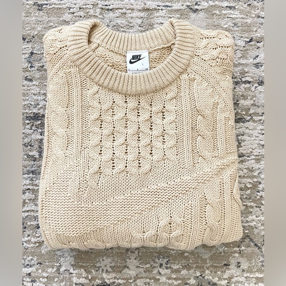NIKE Wool Blend Cable Knit Chunky Sweater Mens S Cream / Light Beige - Picture 4 of 12